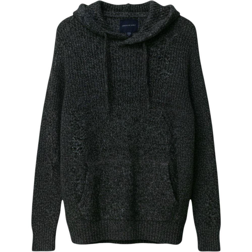 American Eagle Men's XL Charcoal Grey Marled Knit Hooded Pullover Sweater